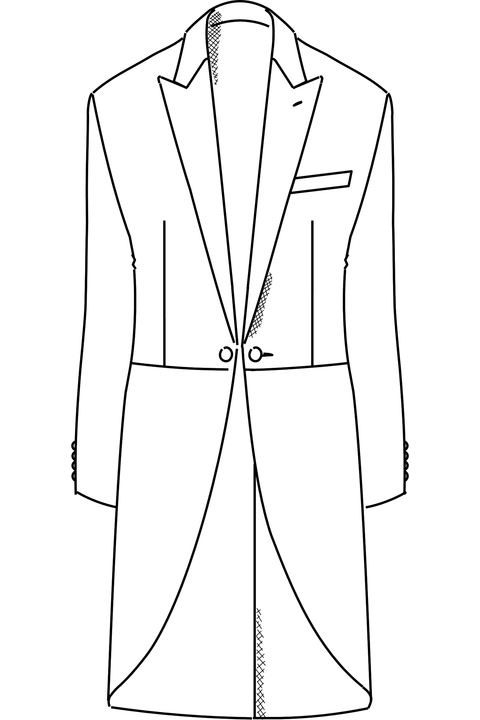 Morningcoat black, lightgrey waistcoat and striped trousers